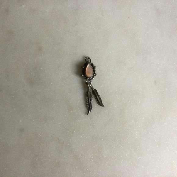 Sterling Silver Pink Mother of Pearl Feather Necklace Pendant - Picture 2 of 4
